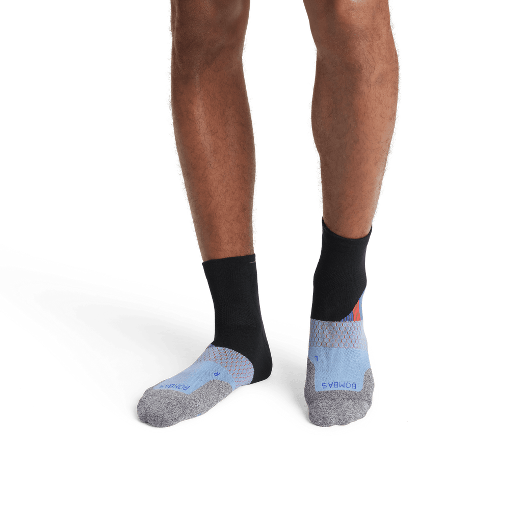 Men's Running Ankle Socks - Black / Celeste - Extra Large - Bombas